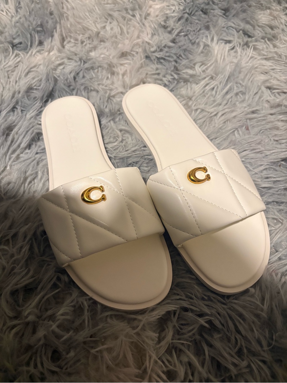 Coach White Quilted Slide Sandals